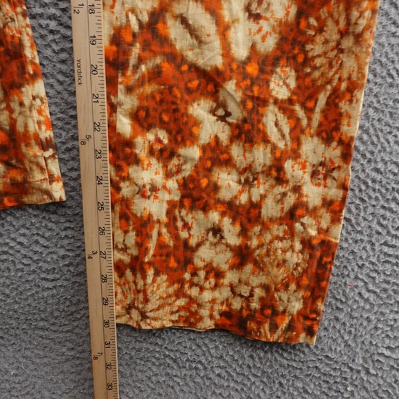 Zara Tie Dye Wide Leg Pants S Orange Beige Womens Linen Cotton Boho‎ Floral - Picture 9 of 12
